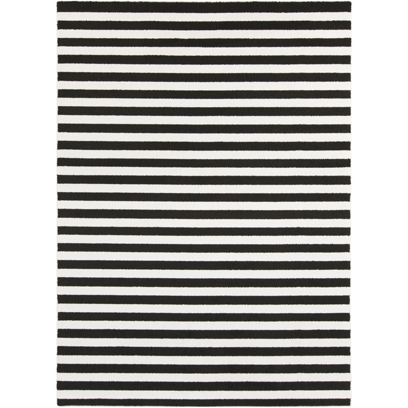 Ebern Designs Leamon Striped Jute/Sisal Black/White Area Rug & Reviews
